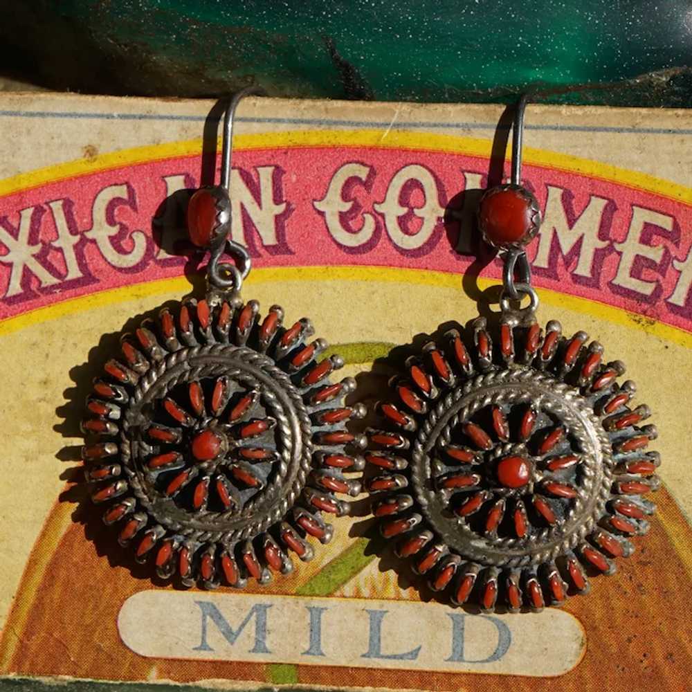 Vintage Zuni Mediterranean Red Coral  Earrings - image 7