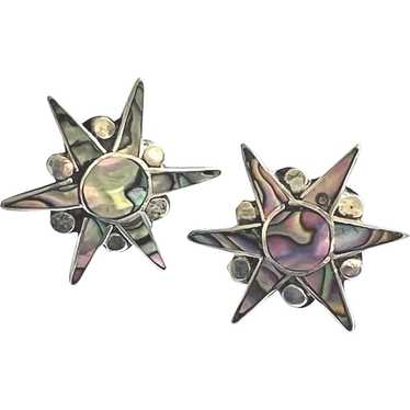 Mexican Earrings Sterling Silver Abalone Star Sun 