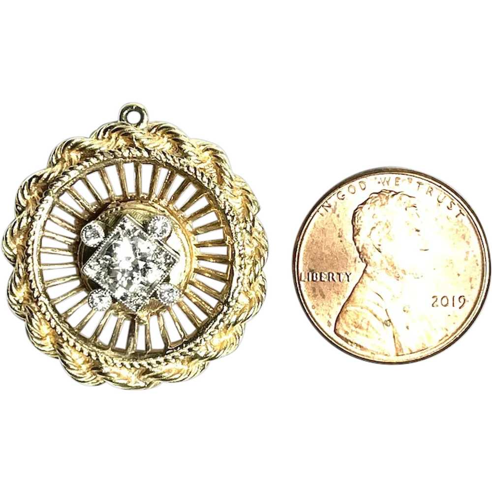14K Gold Diamond Round Charm Pendant Vintage - image 1
