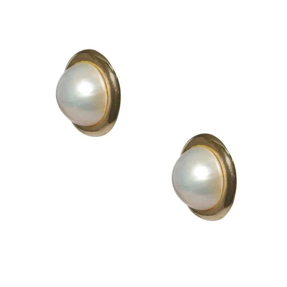 14k Yellow Gold Mother of Pearl Earrings - image 2