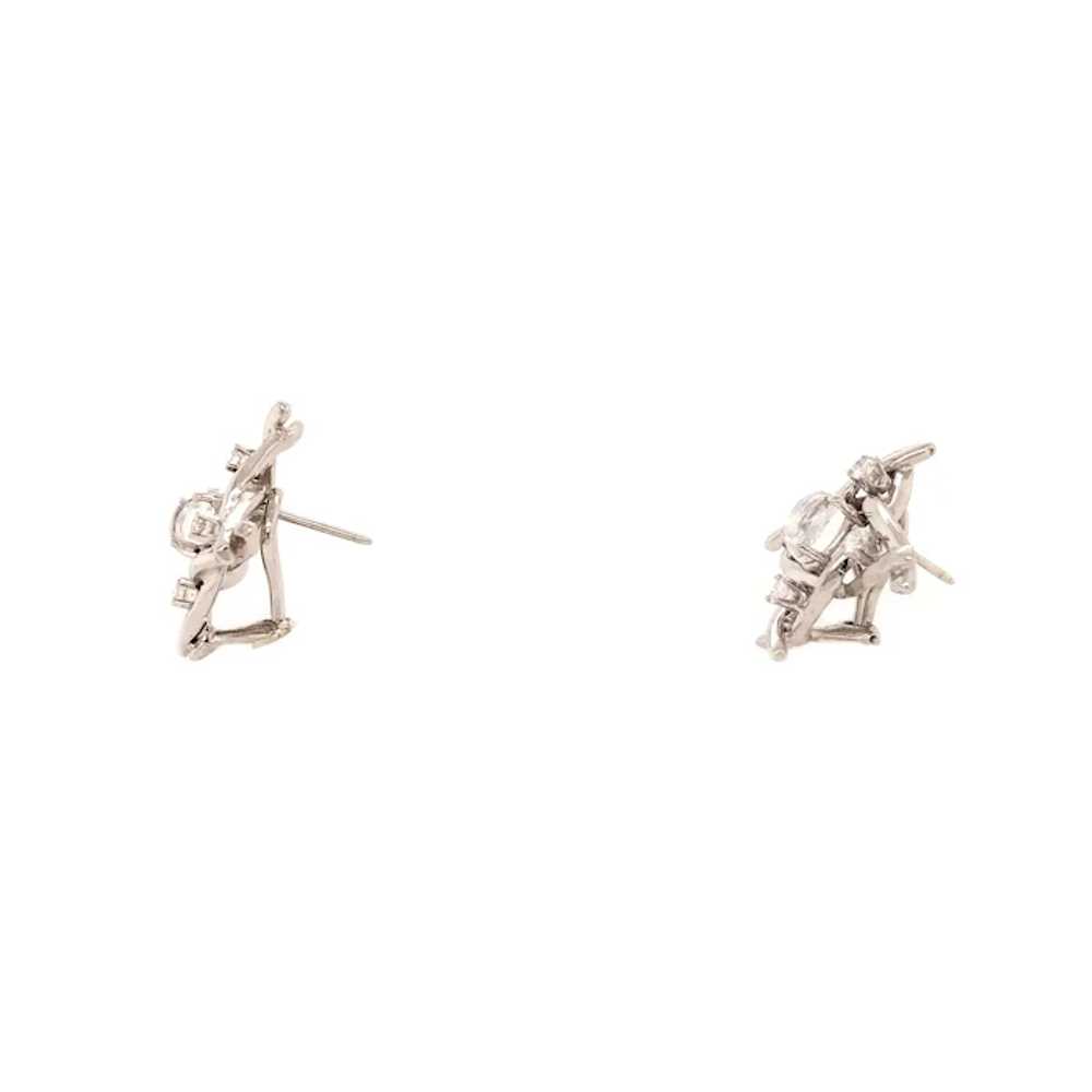 14K White Gold Moonstone and Diamond Earrings - image 2