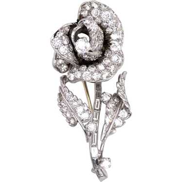 Platinum Diamond Rose Brooch - image 1