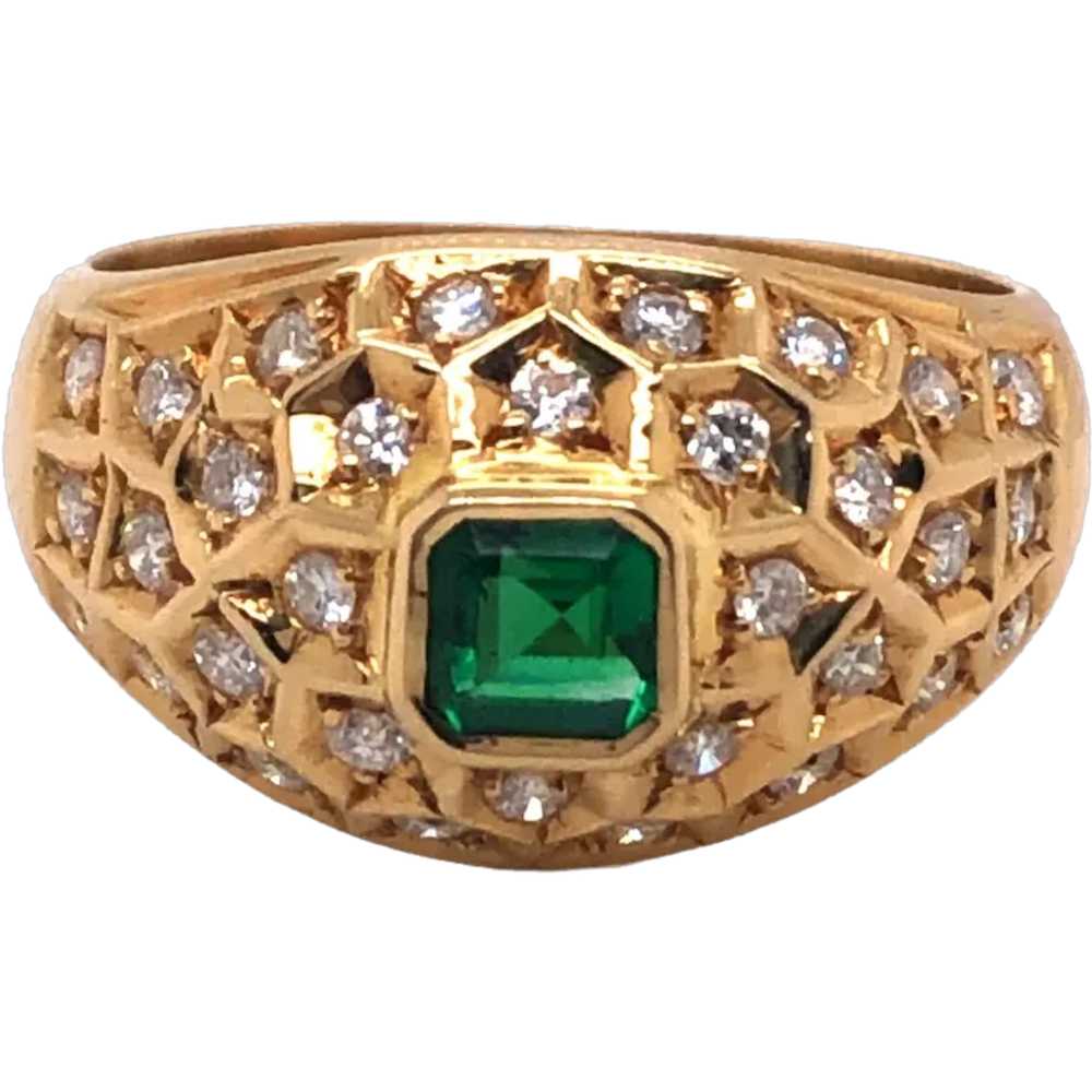 18K Yellow Gold Emerald and Diamond Ring - image 1