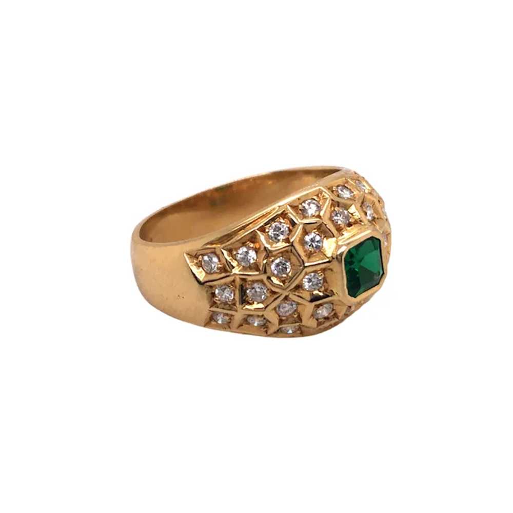 18K Yellow Gold Emerald and Diamond Ring - image 4