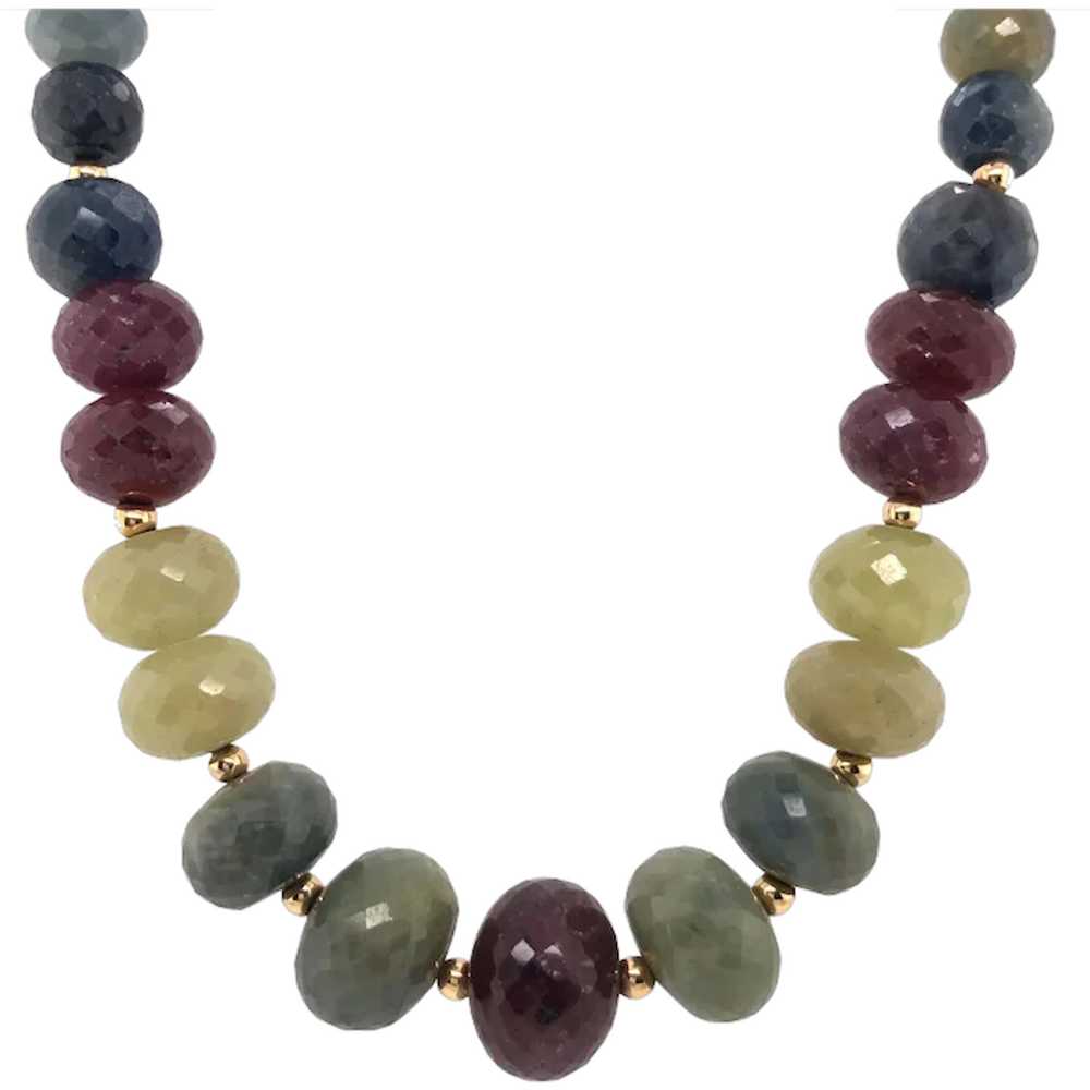 14K Yellow Gold Multicolor Sapphire Necklace - image 1