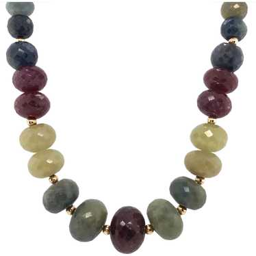 14K Yellow Gold Multicolor Sapphire Necklace