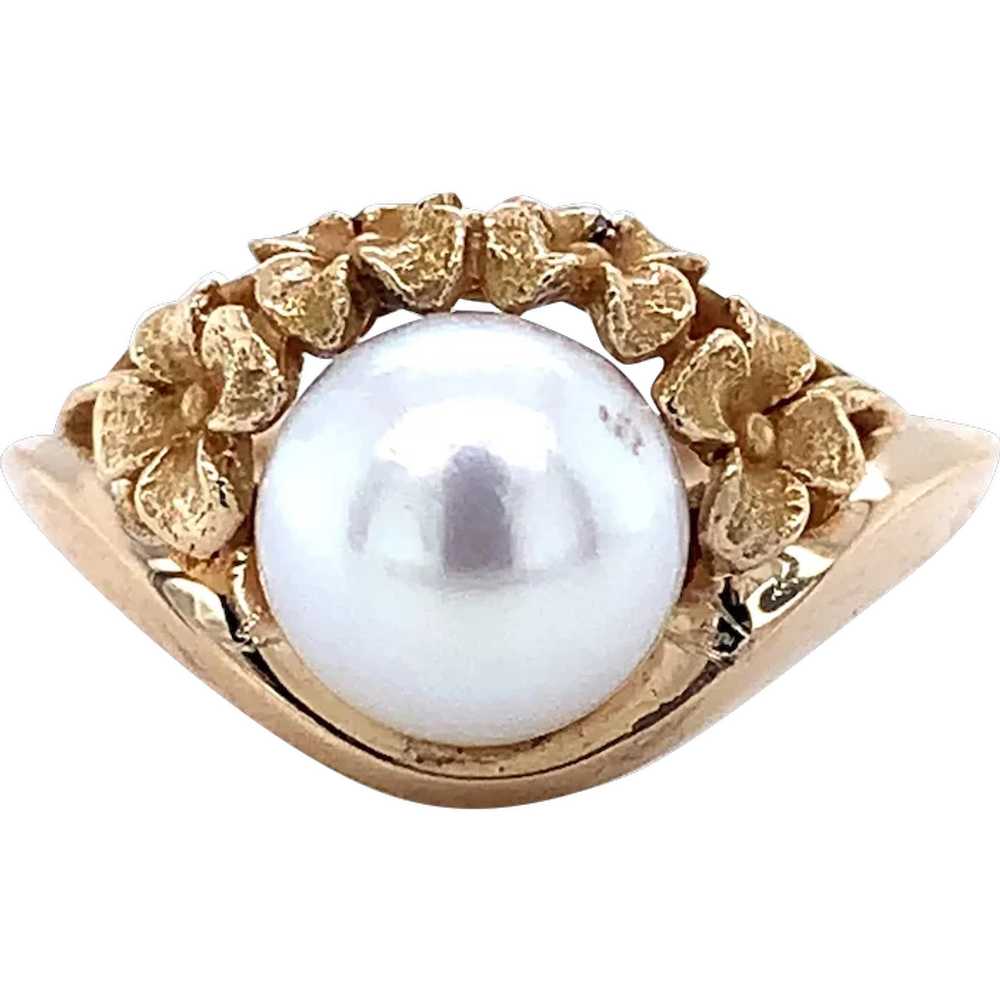 14 Karat 7mm Akoya Pearl Flower Ring - image 1
