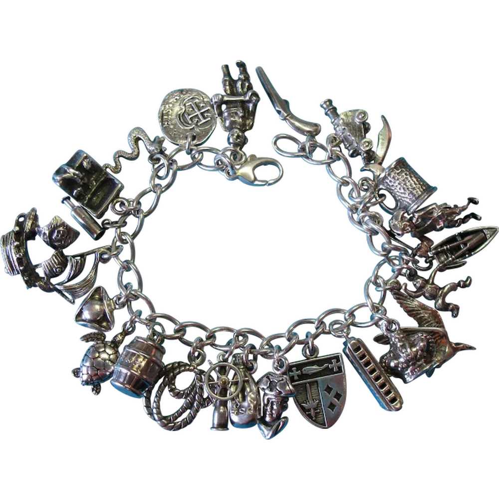 Vintage Sterling Silver Pirate Theme Charm Bracel… - image 1