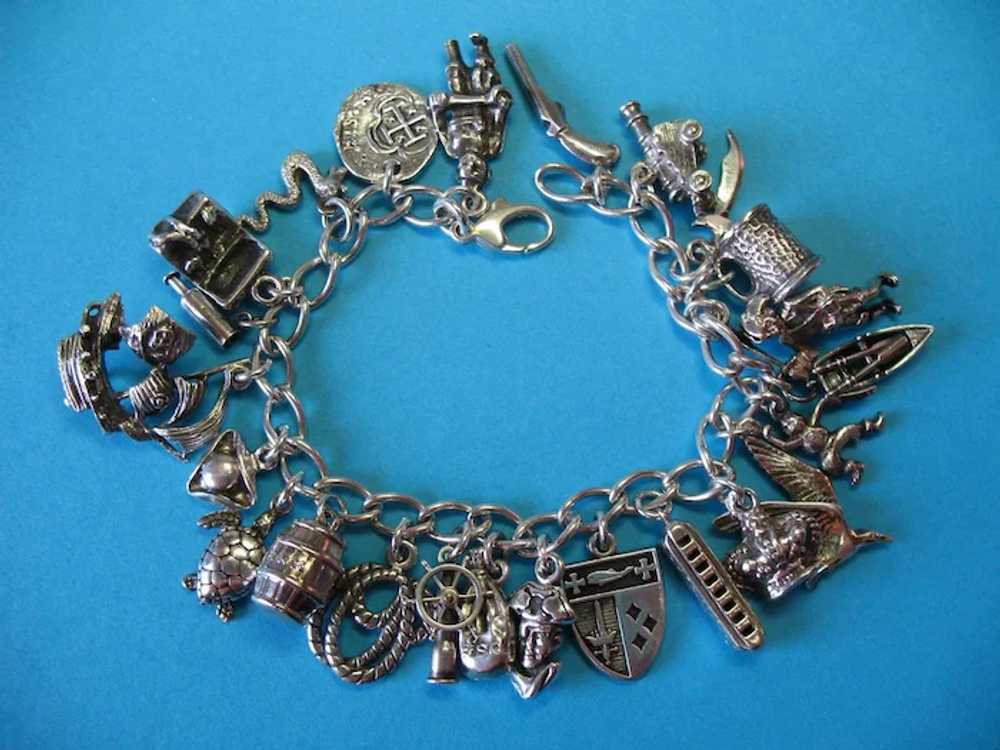 Vintage Sterling Silver Pirate Theme Charm Bracel… - image 8