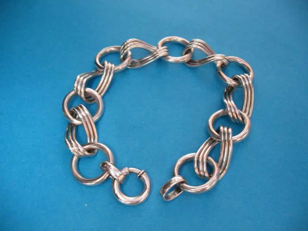 Vintage Sterling Modernist Large Link Charm Brace… - image 2