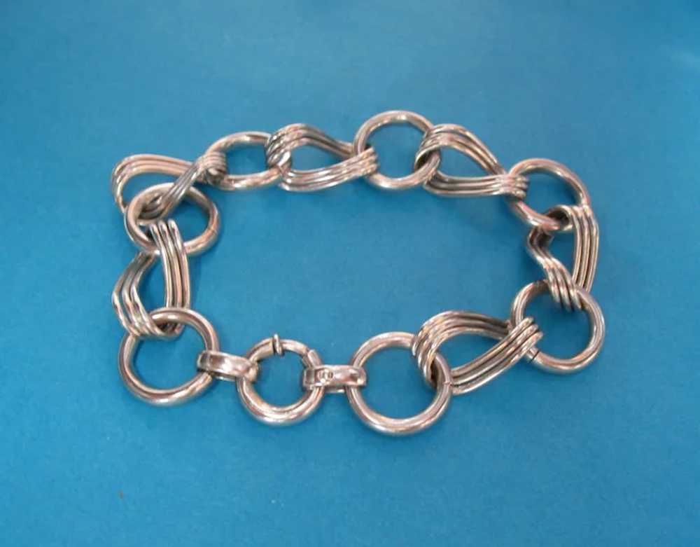 Vintage Sterling Modernist Large Link Charm Brace… - image 3