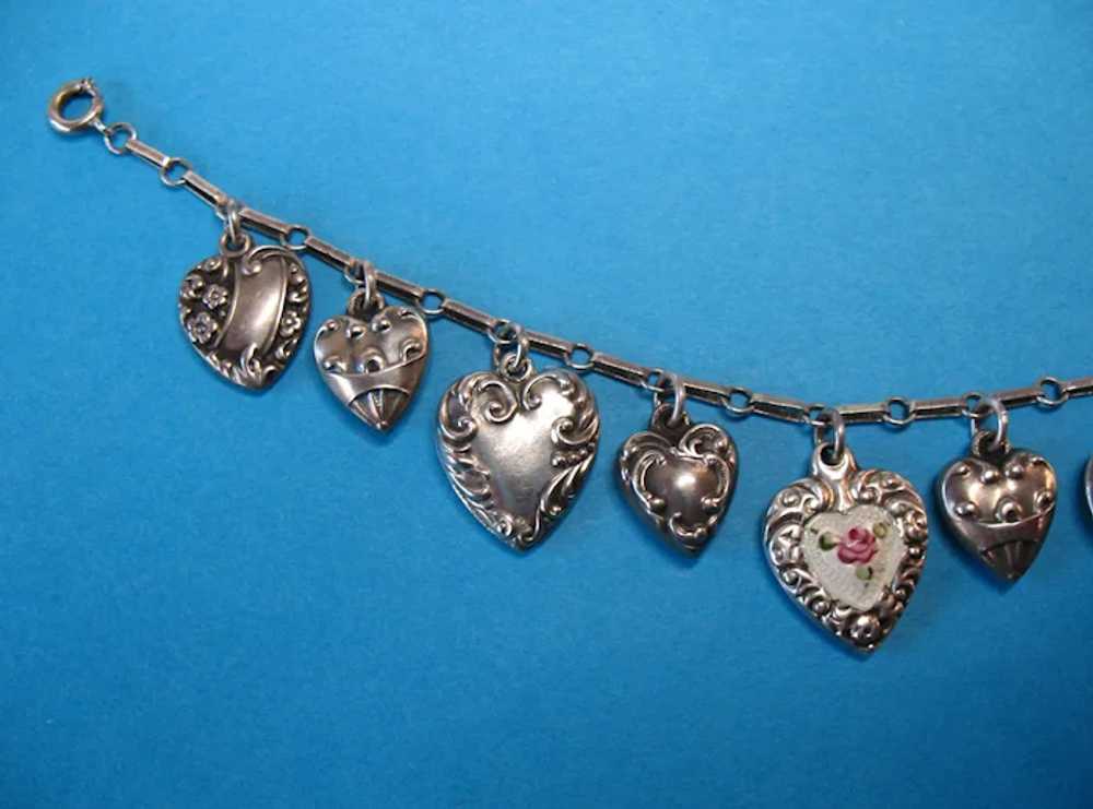 Victorian Sterling Silver Puffy Heart Charm Brace… - image 4