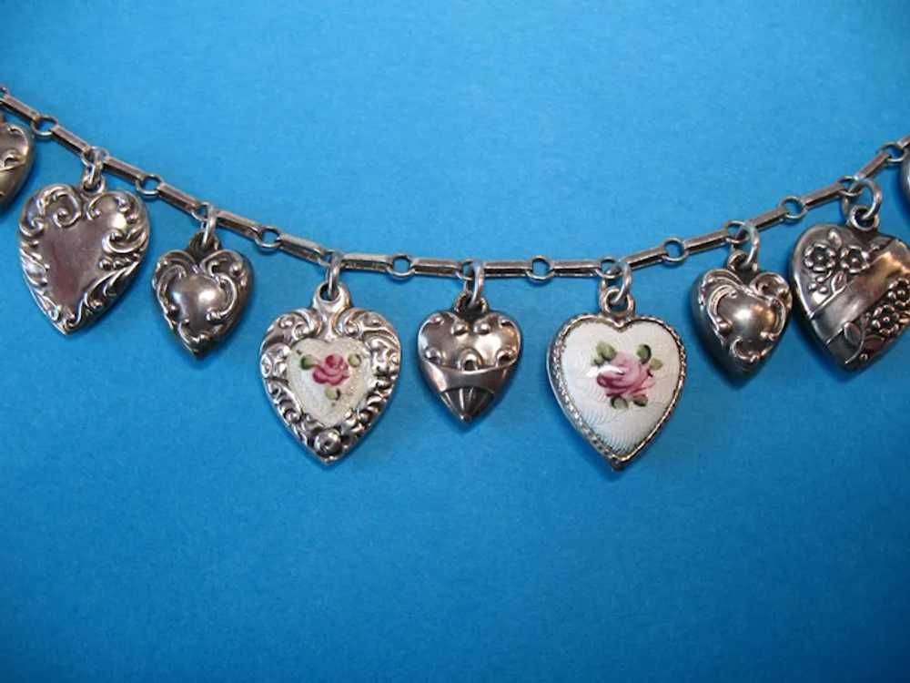 Victorian Sterling Silver Puffy Heart Charm Brace… - image 5