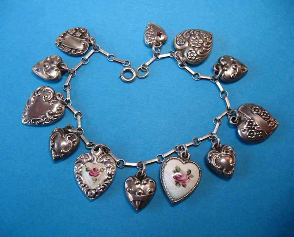 Victorian Sterling Silver Puffy Heart Charm Brace… - image 7