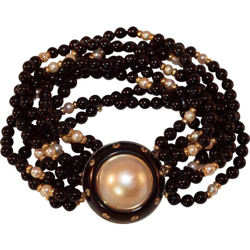 Trianon Onyx and Cultured Mabe Pearl Diamond and … - image 1
