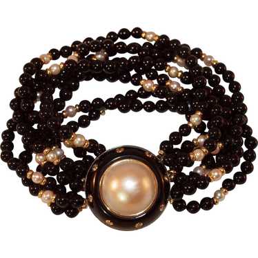 Trianon Onyx and Cultured Mabe Pearl Diamond and … - image 1