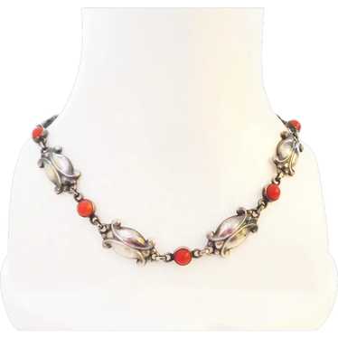 Georg Jensen Coral and Sterling Silver Necklace #1