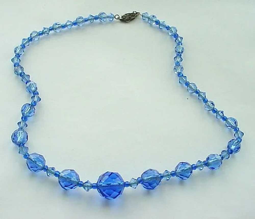 Vintage Brilliant Faceted Blue Crystal Necklace - image 2