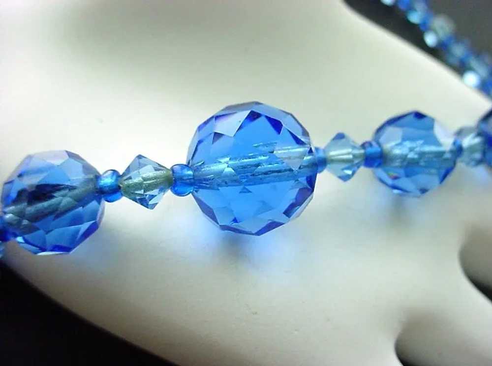 Vintage Brilliant Faceted Blue Crystal Necklace - image 3