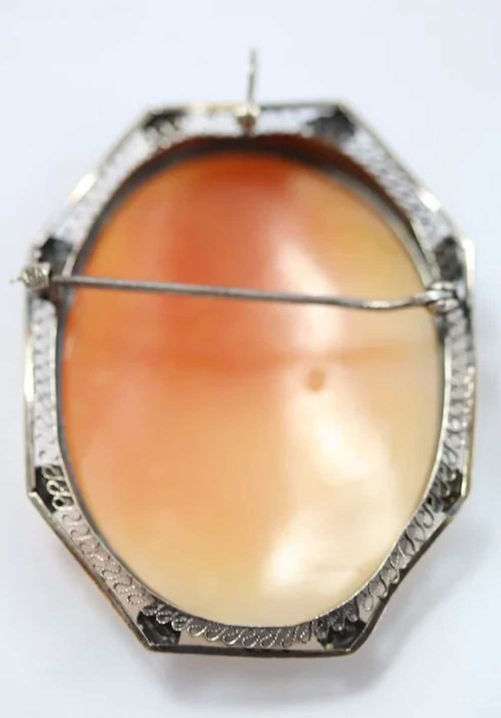 Antique 14k White Gold Hand Carved Shell Portrait… - image 7