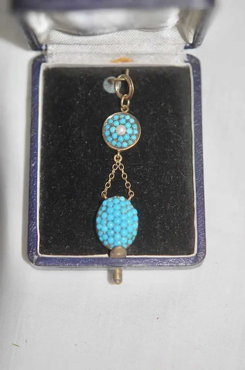 Antique 9ct Poison Double Turquoise Pendant - image 2