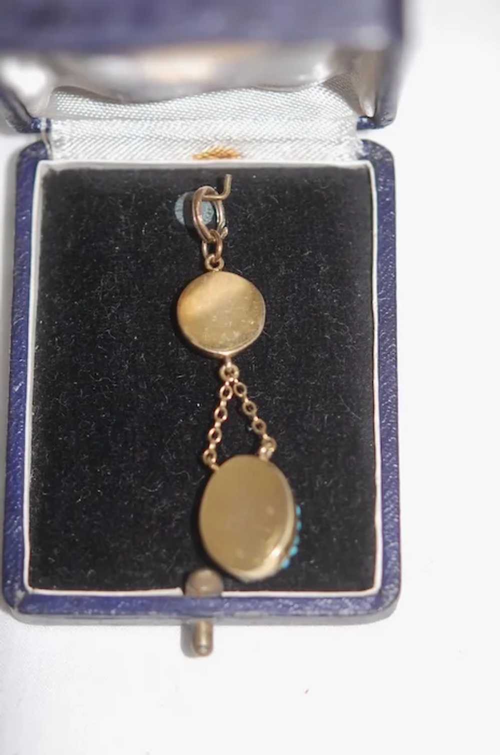 Antique 9ct Poison Double Turquoise Pendant - image 4