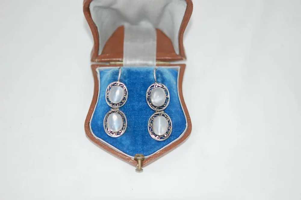 Victorian Double Moonstone Cabochon Earrings Ster… - image 2