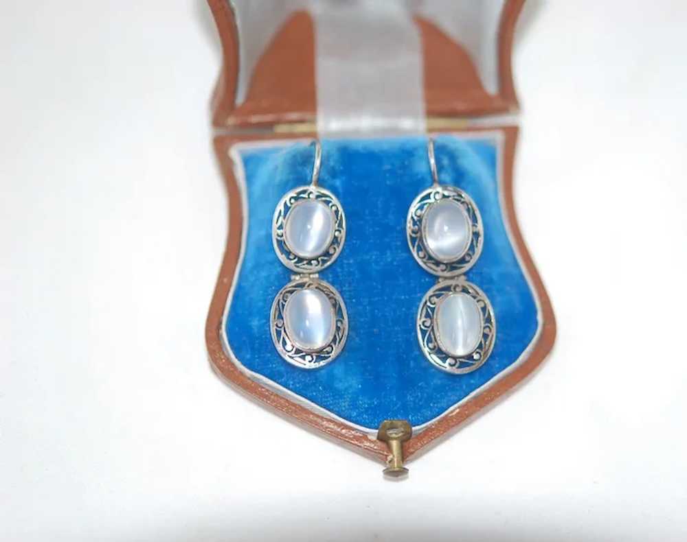 Victorian Double Moonstone Cabochon Earrings Ster… - image 3