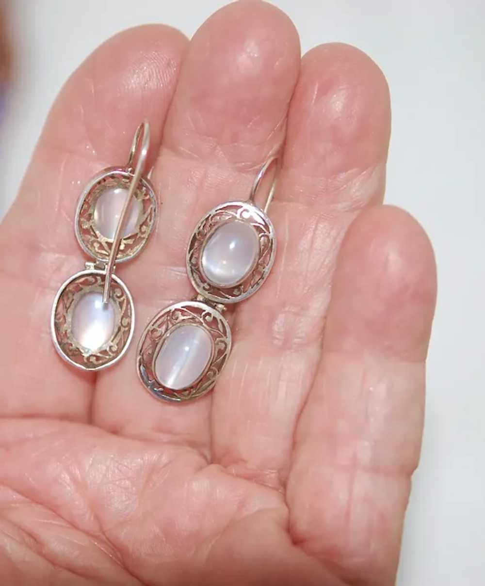 Victorian Double Moonstone Cabochon Earrings Ster… - image 5