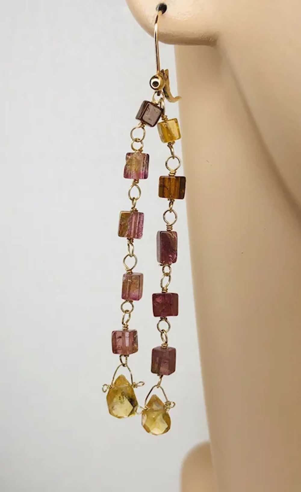 Long Tourmaline Earrings, Gold Rainbow Tourmaline… - image 5