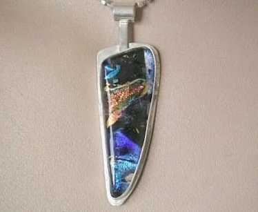 Dichroic Silver necklace blue necklace art glass … - image 1