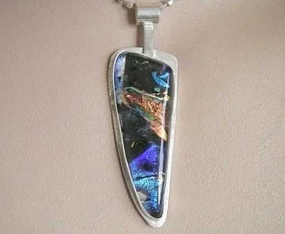 Dichroic Silver necklace blue necklace art glass … - image 2