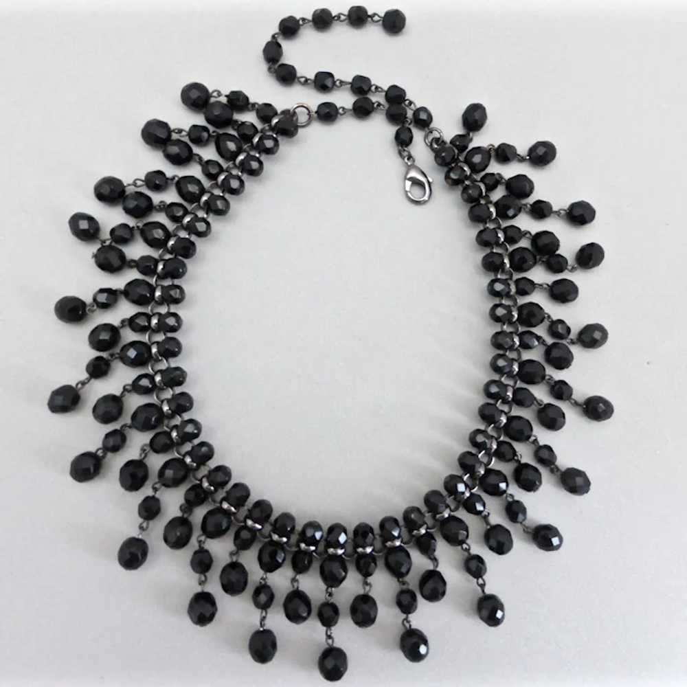 Vintage Inspired Artisan Bib Necklace, Black Jet … - image 2