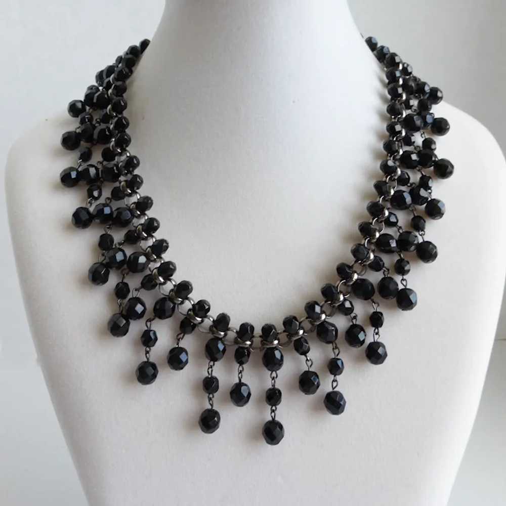 Vintage Inspired Artisan Bib Necklace, Black Jet … - image 3