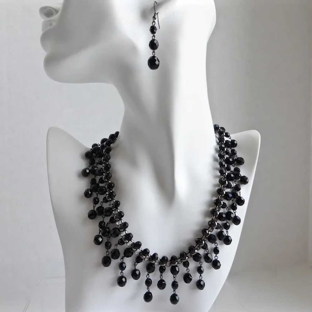 Vintage Inspired Artisan Bib Necklace, Black Jet … - image 5