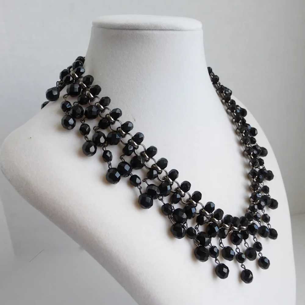 Vintage Inspired Artisan Bib Necklace, Black Jet … - image 6