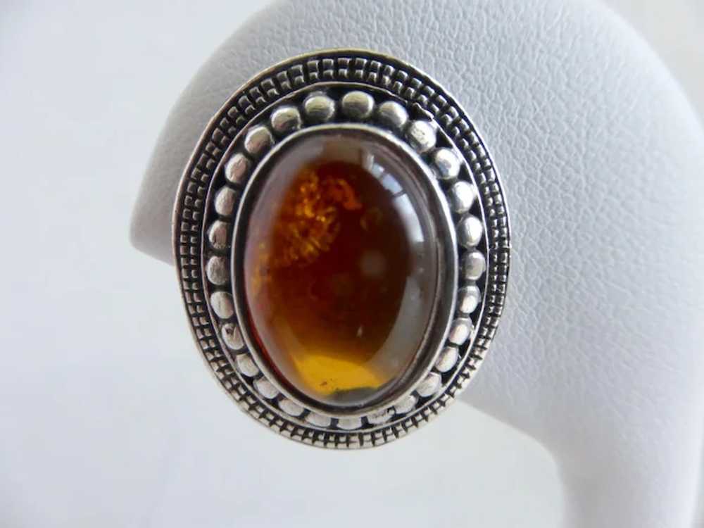 Vintage Sterling Silver, Natural Honey Amber Oval… - image 4