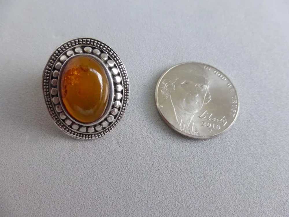 Vintage Sterling Silver, Natural Honey Amber Oval… - image 7