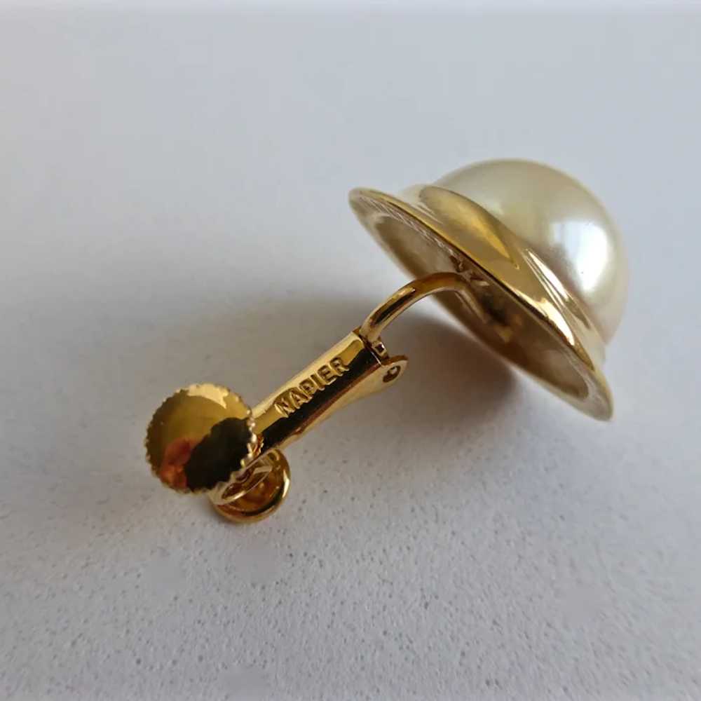 NAPIER Faux Pearl Cabochon Earrings, Gold tone, S… - image 4