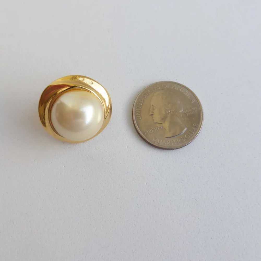 NAPIER Faux Pearl Cabochon Earrings, Gold tone, S… - image 5
