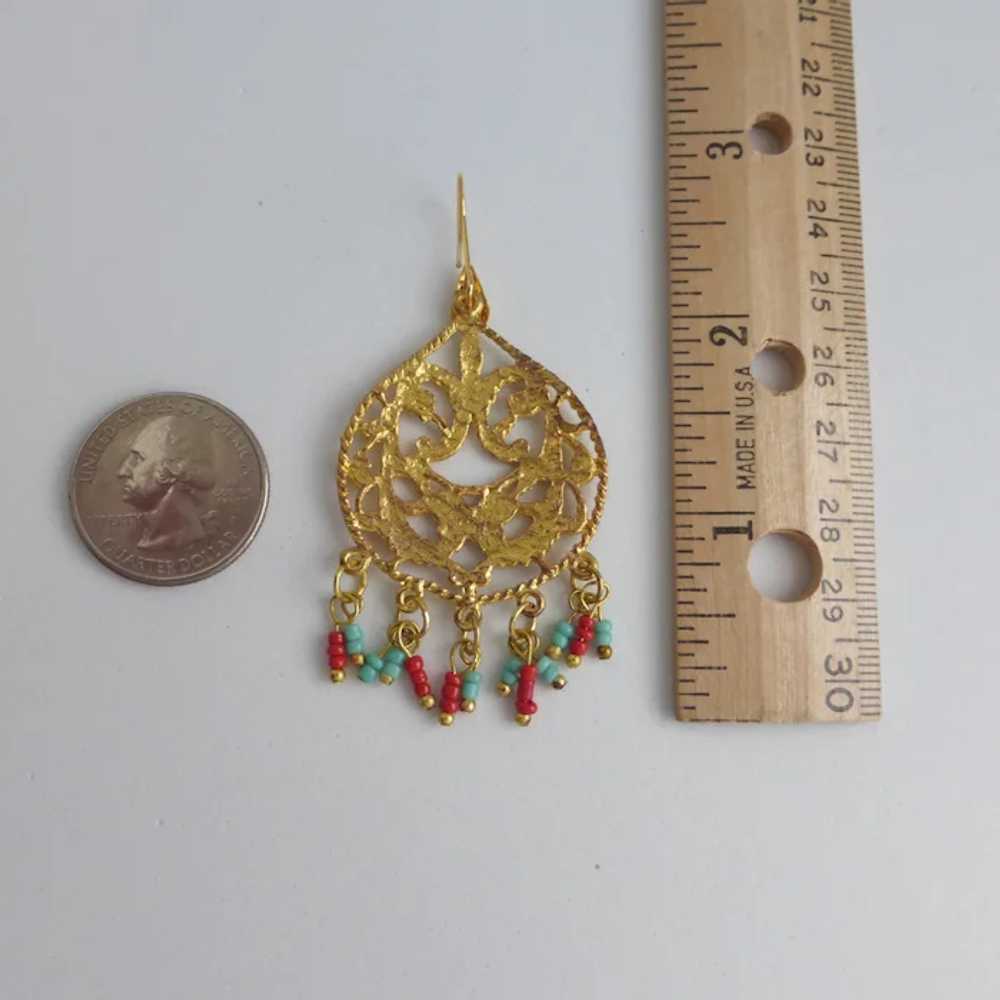 Pretty Lacy Filigree Drops with Red and Turquoise… - image 4
