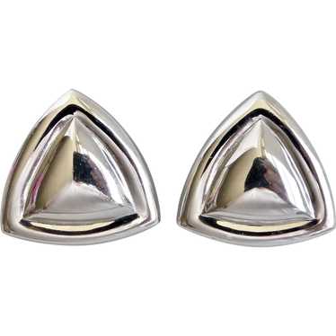 Large MONET Modernist Silver tone Triangle Earring