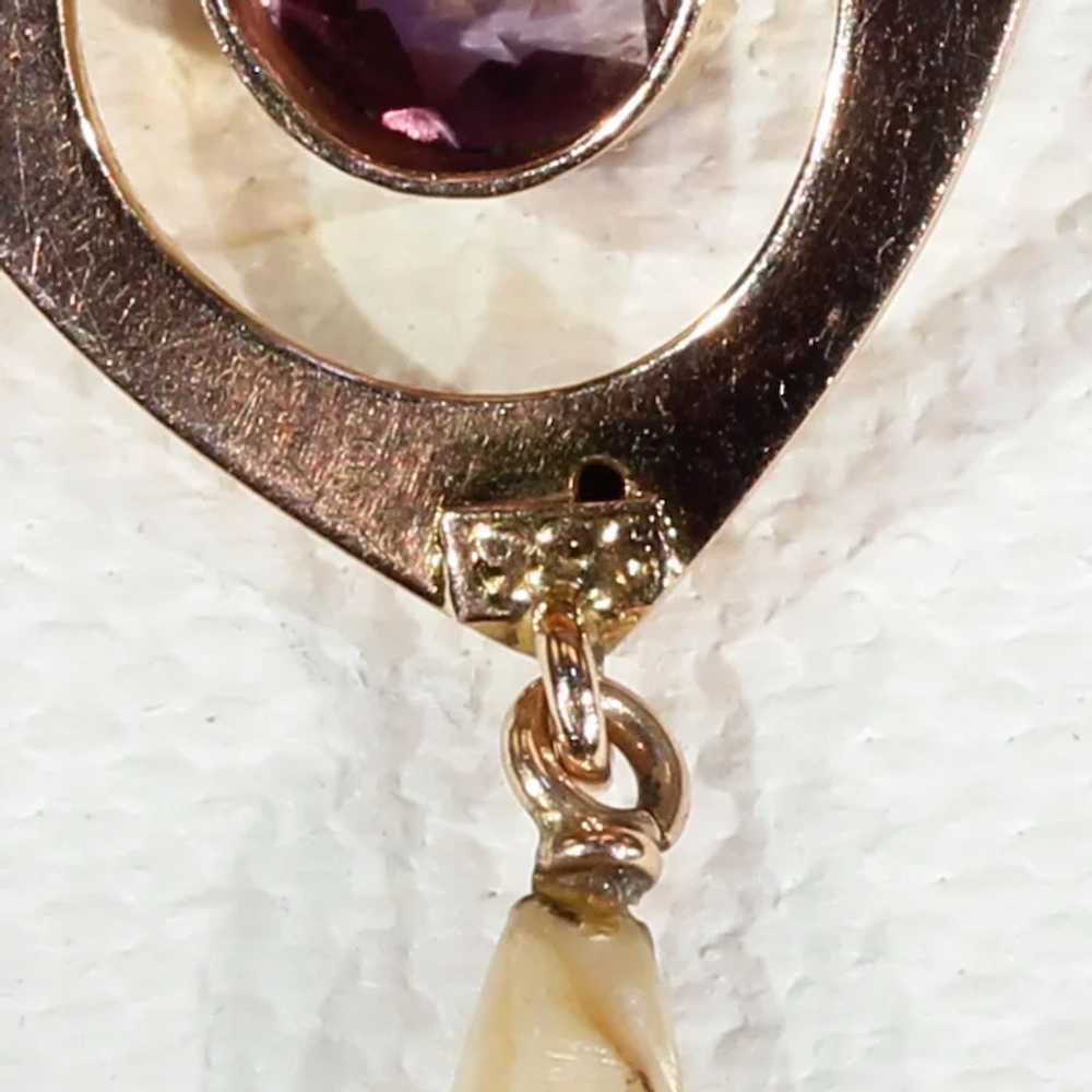 Antique Gold Art Nouveau Pearl Amethyst Pendant - image 8