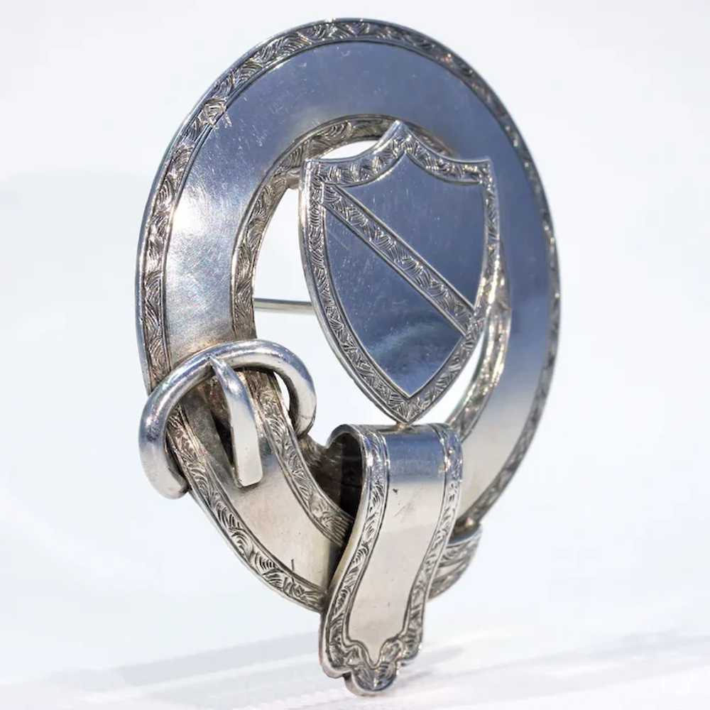 Scottish Victorian Shield and Garter Silver Brooc… - image 2