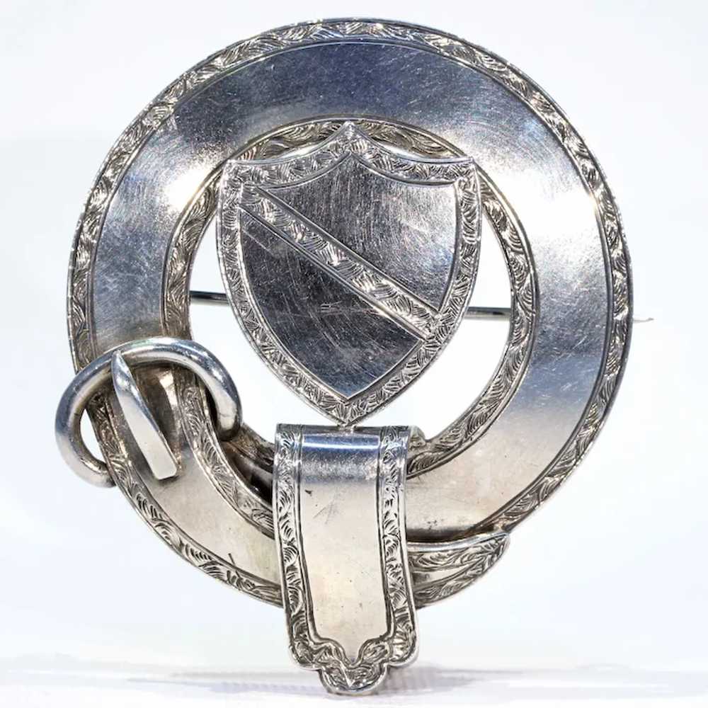 Scottish Victorian Shield and Garter Silver Brooc… - image 7