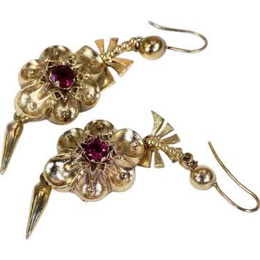 Antique Victorian Pinchbeck Red Paste Earrings