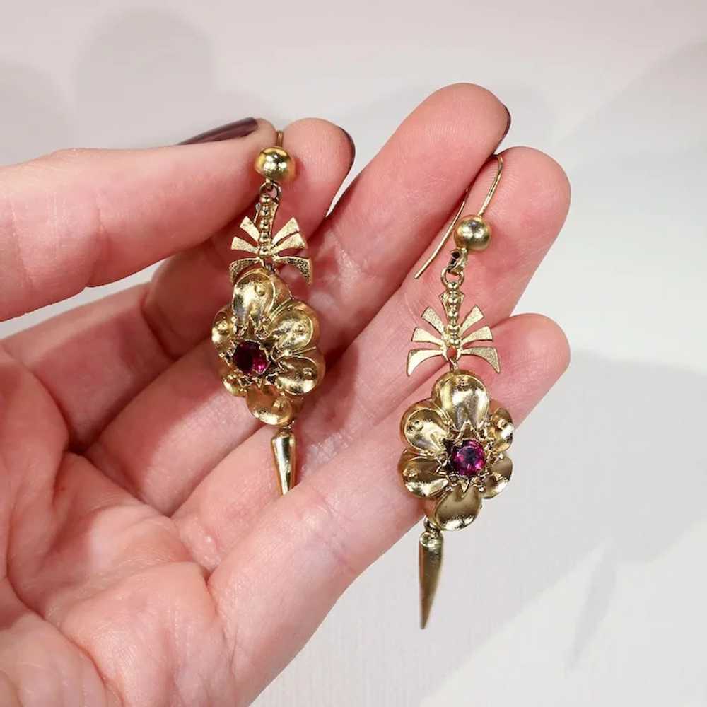 Antique Victorian Pinchbeck Red Paste Earrings - image 5