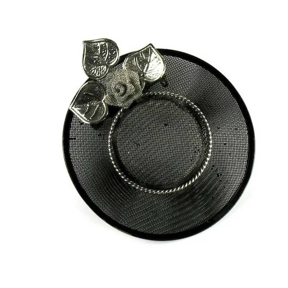 Black Straw Hat Flower Design Vintage Brooch - image 2