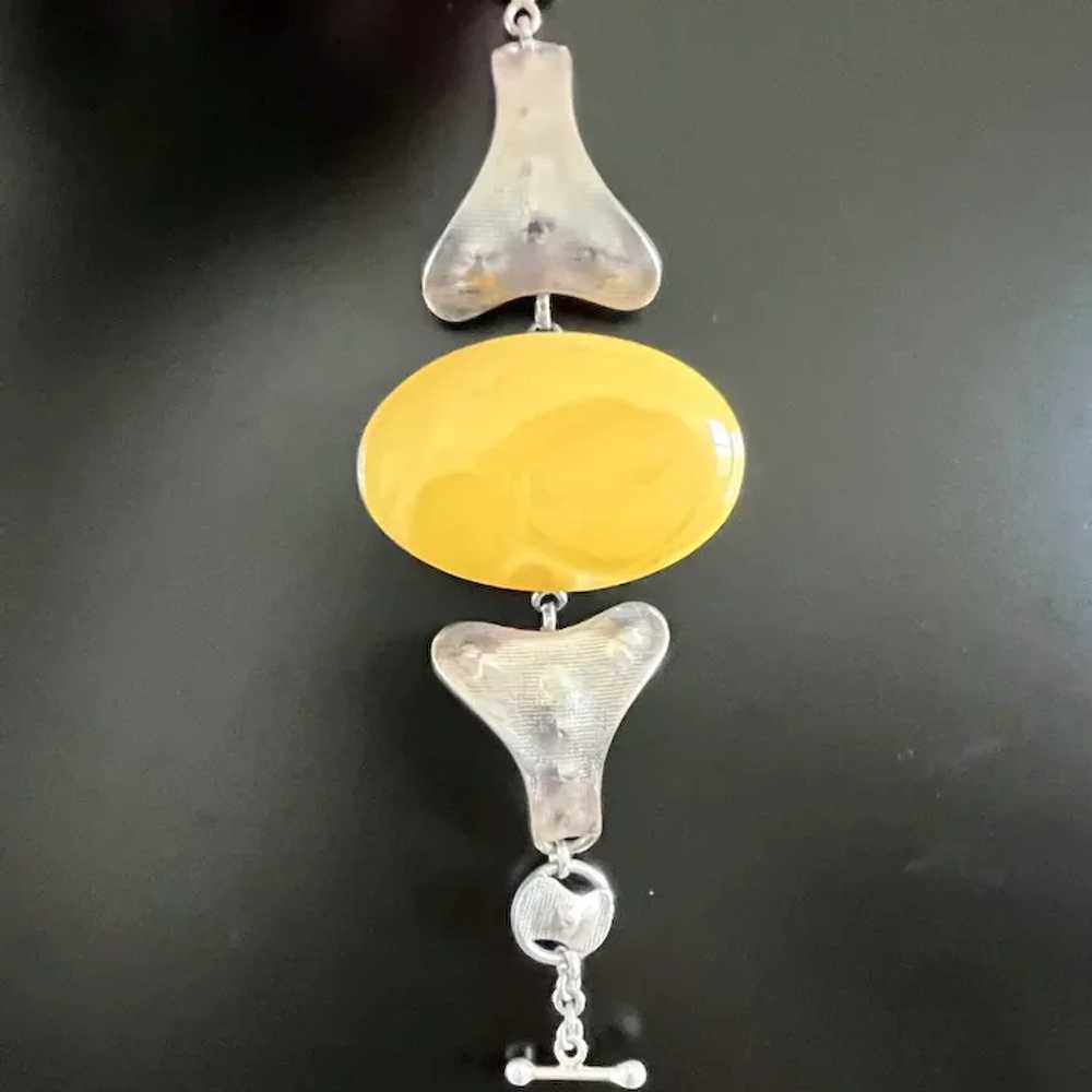Sterling Silver Huge Deep Yellow Oval Glass Caboc… - image 2
