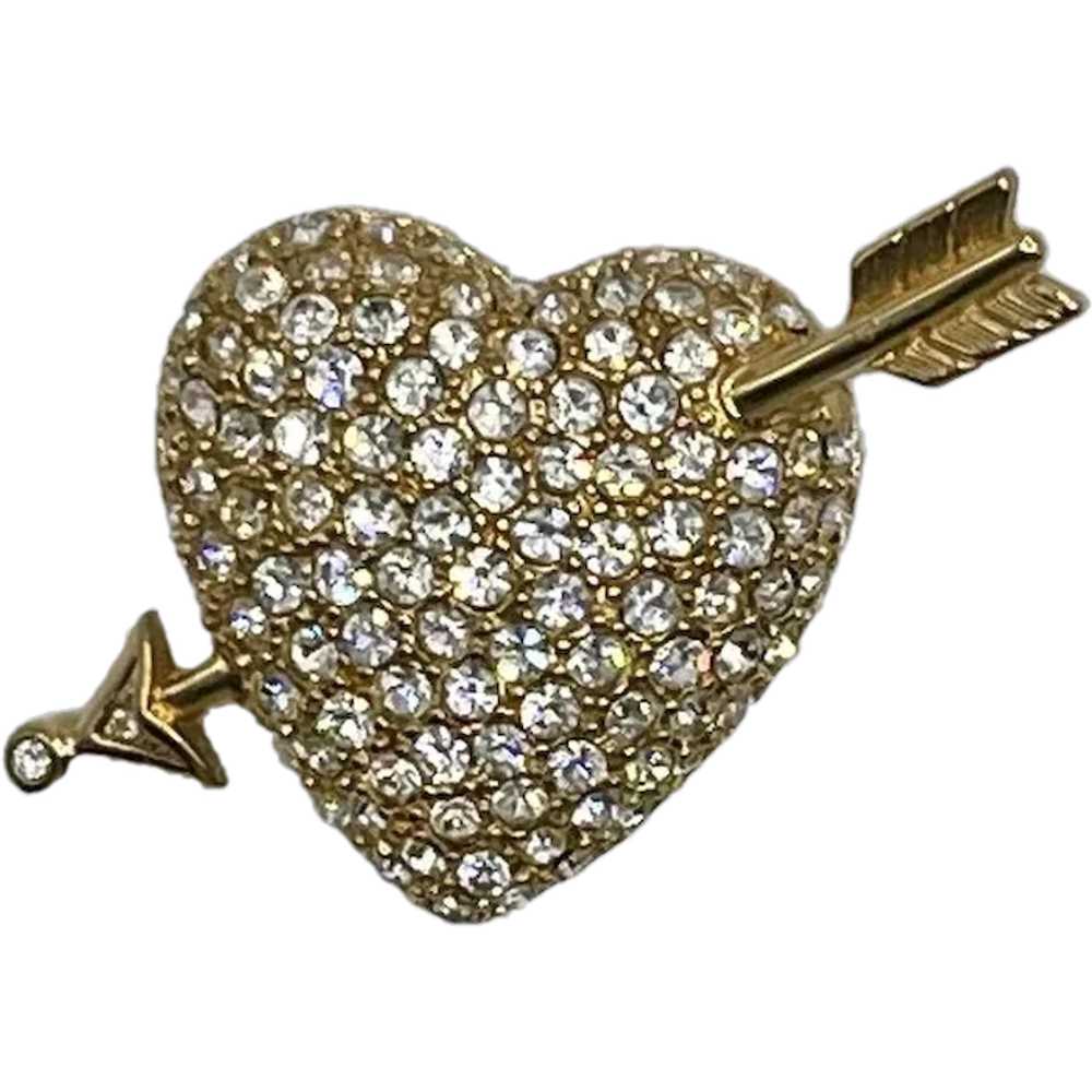 Swarovski Pave Rhinestone Arrow Pierced Heart Bro… - image 1